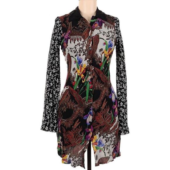 ETRO Shirt Dress 40 S 4 Coat Silk Floral Mini Cocktail Multi Collared Button Up - Picture 5 of 8